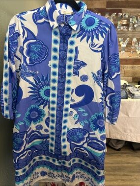 Blue Floral Button-Down Dress Maude Vivante Cotton